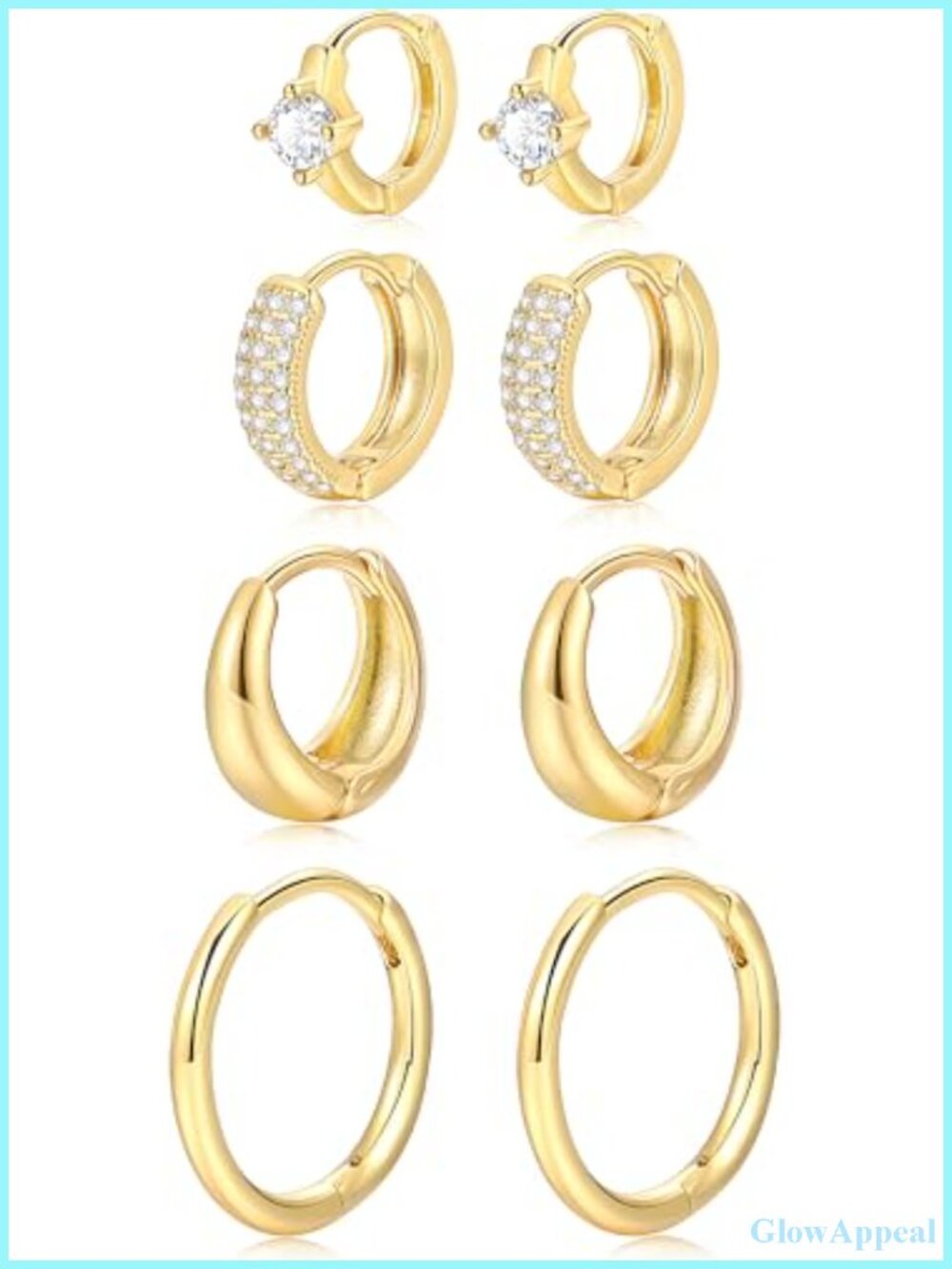 14K Gold Plated Hoop Earrings Set for Women, Hypoallergenic Brass Huggies,